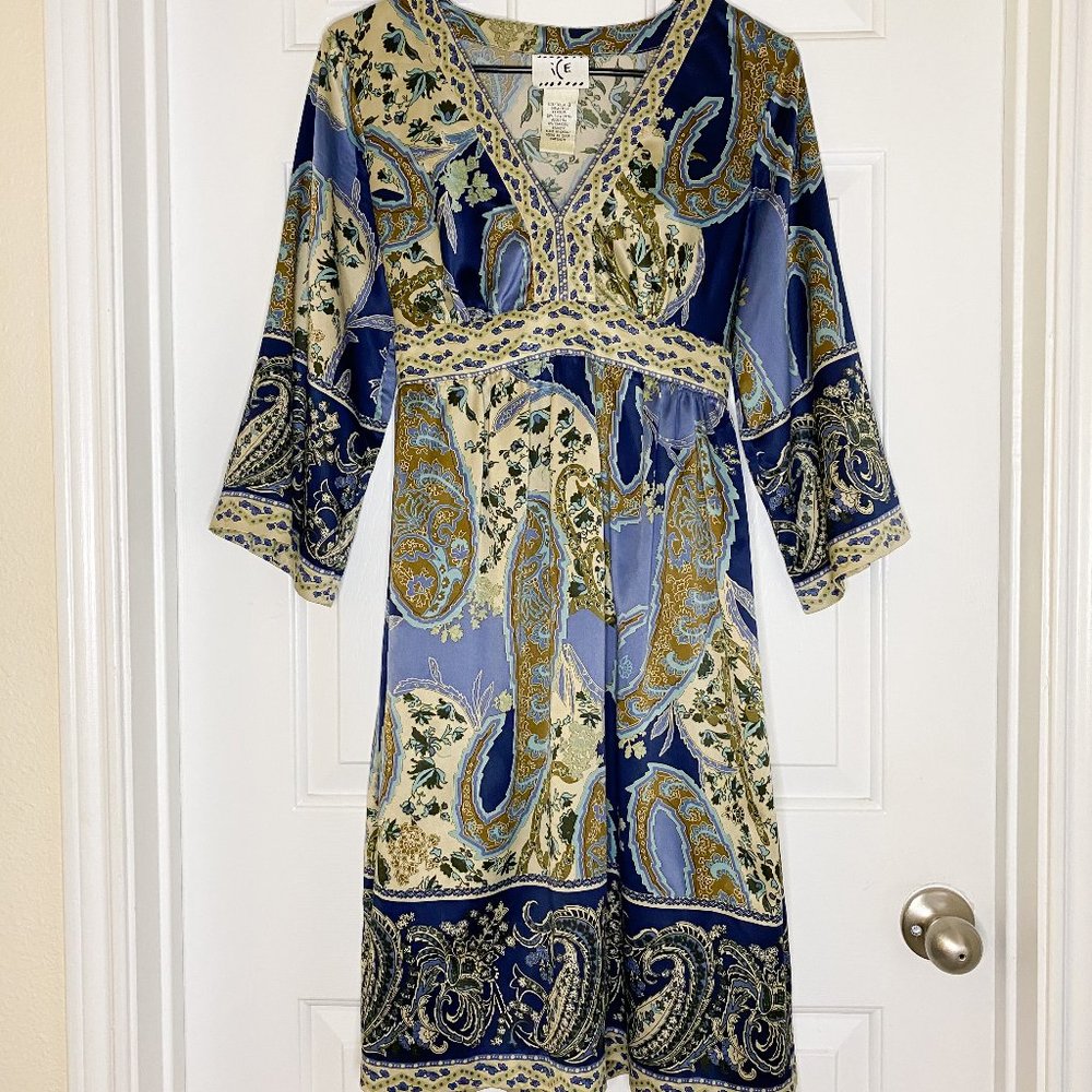 Ice Paisley Tunic Dress, Wrap Around Belt, Size 6